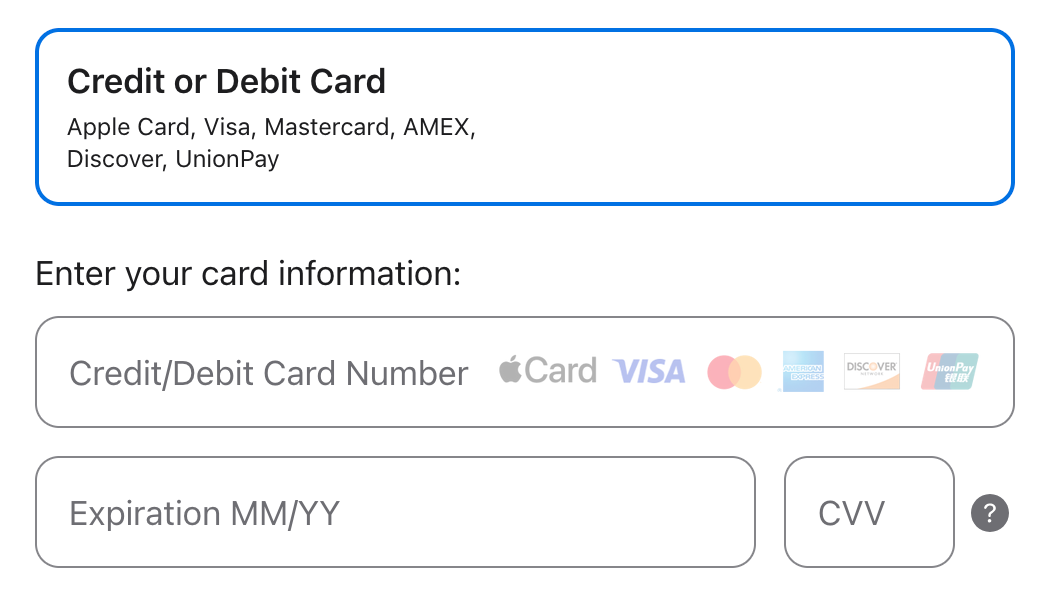 Apple Gift Card payment method